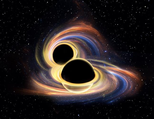 An illustration of the binary black hole merger. (Image credit: Raul Perez and Davis Newell)