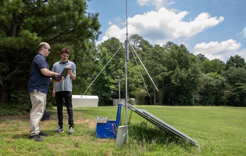 Researchers set up a lightning mapping array unit at a location near Atlanta